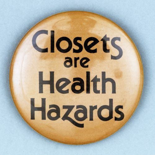 Button badge stating Closets are health hazards